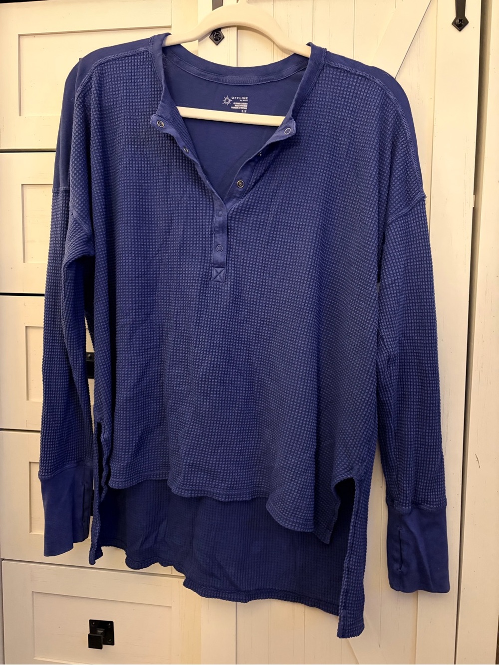 Aerie - Women’s Blue Waffle Henley Long-Sleeve Shirt